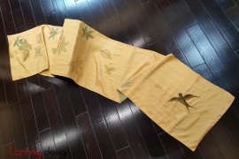 Raw-silk scarf hand-embroidered with leaf garden